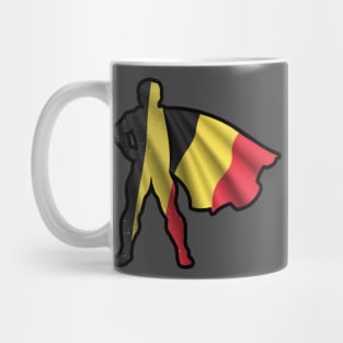 Belgium Hero Wearing Cape of Belgian Flag and Peace in Belgium Mug